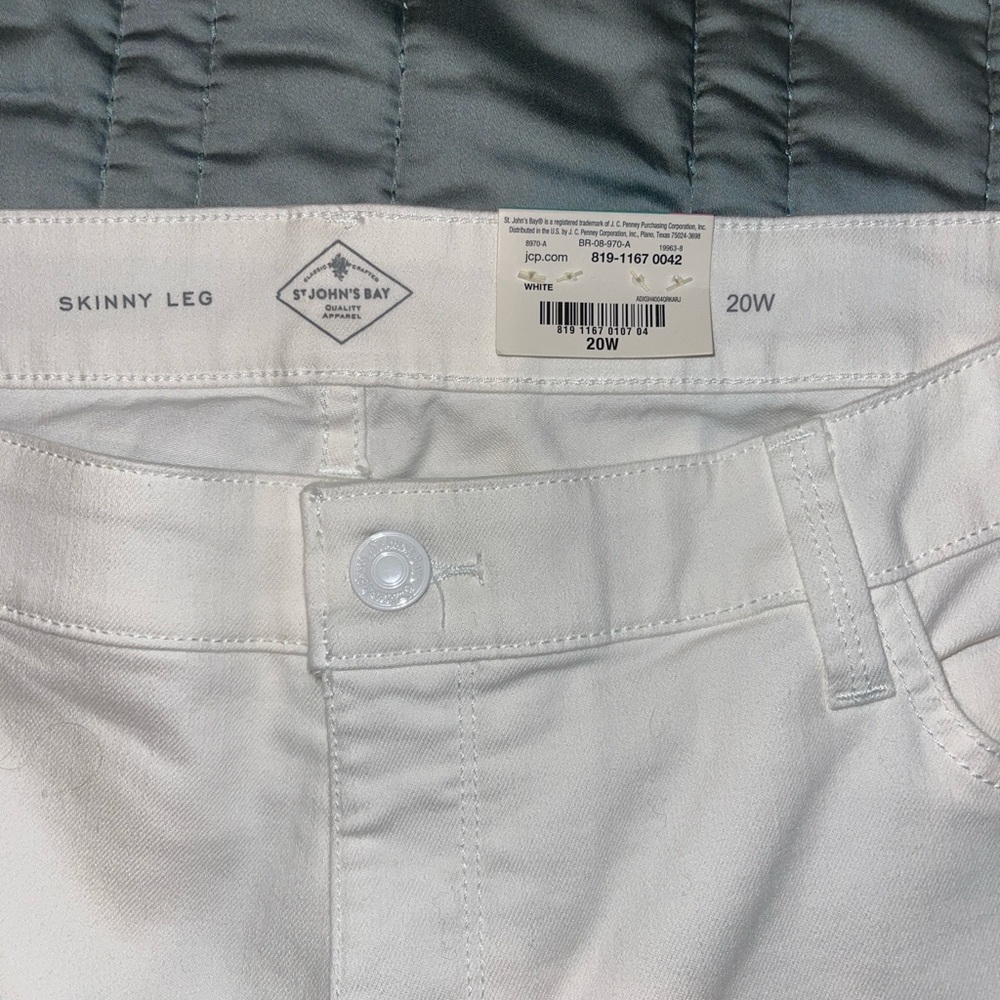 St. John's Bay White Skinny Leg Jeans / Pants-2 Pair (1 NWT) Size 20W - Picture 2 of 10